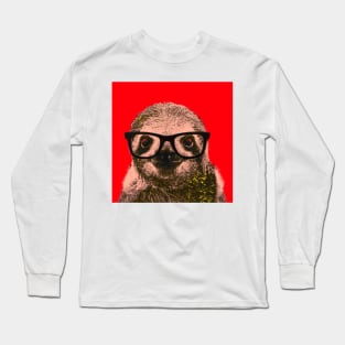 Geek Sloth in Red Background - Print / Home Decor / Wall Art / Poster / Gift / Birthday / Sloth Lover Gift / Animal print Canvas Print Long Sleeve T-Shirt